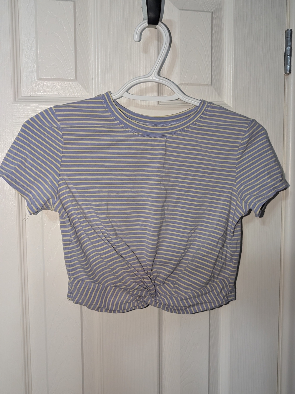 SHEIN Lavender and Cream Striped Knot Crop Top